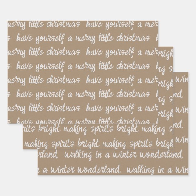 Feuille De Papier Cadeau Calligraphie blanche Chanson de Noël Versets Kraft (Lot)