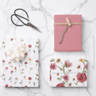 Feuille De Papier Cadeau CAMILLA Dusty rose Fleur sauvage de printemps