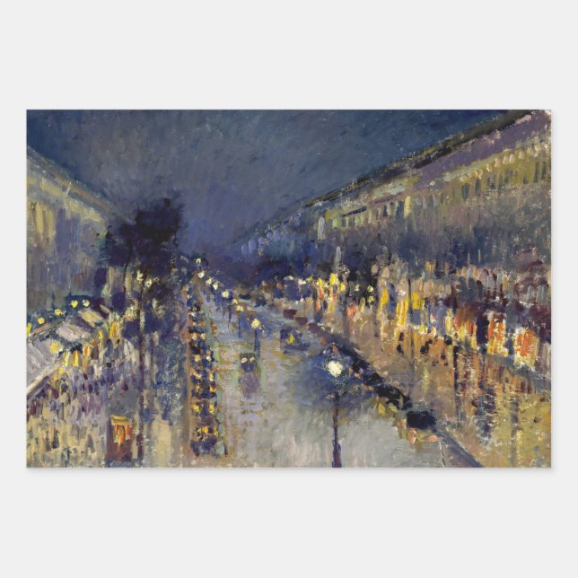Feuille De Papier Cadeau Camille Pissarro - Boulevard Montmartre en nuit (Devant)