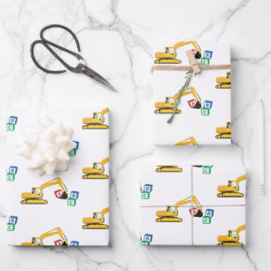 Feuille De Papier Cadeau Camion de construction d'excavateur ABC