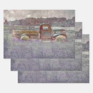 Feuille De Papier Cadeau Camion de ferme vintage Retro Rustic Red Purple Ar