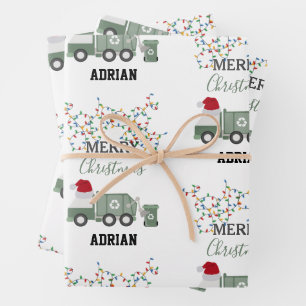 Feuille De Papier Cadeau Camion poubelle recyclage Noël Nom personnalisé