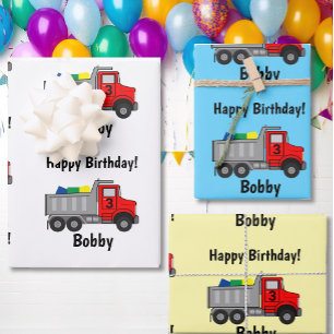 Feuille De Papier Cadeau Camion-vidangeur rouge Anniversaire Nom du garçon