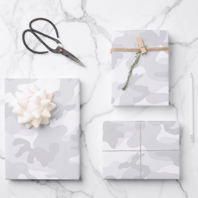 Feuille De Papier Cadeau Camo White Grey Adventure Amusant (Recto)