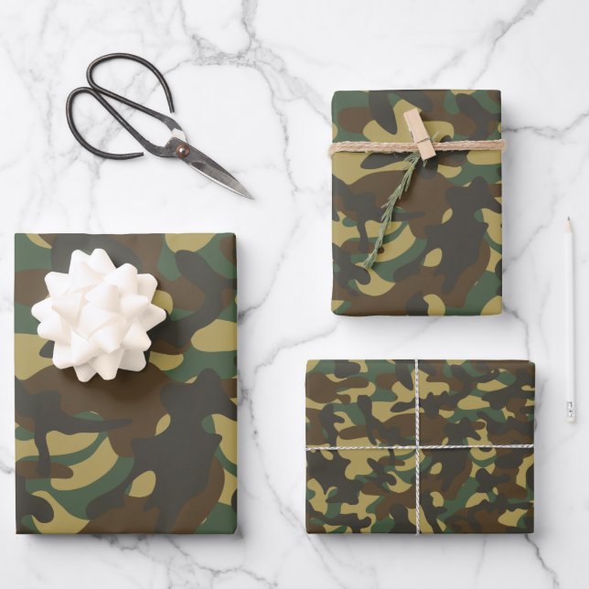 Feuille De Papier Cadeau Camouflage de forêt  (Recto)