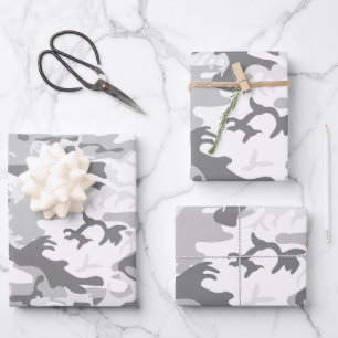 Feuille De Papier Cadeau Camouflage gris neige d'hiver, Militaire, Armée