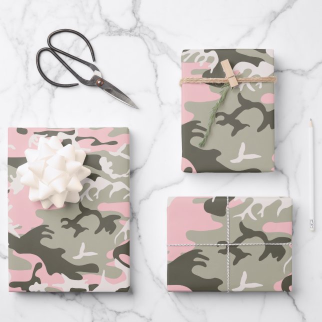 Feuille De Papier Cadeau Camouflage rose et vert, Militaire, Armée (Recto)