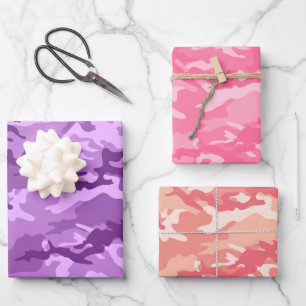 Feuille De Papier Cadeau Camouflage rose et violet