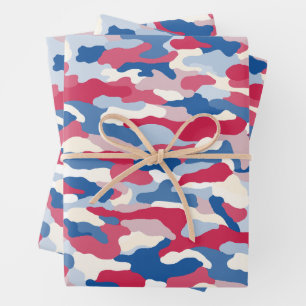 Feuille De Papier Cadeau Camouflage rouge blanc et bleu