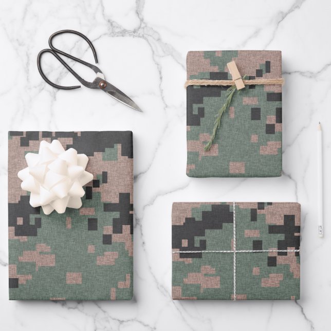 Feuille De Papier Cadeau Camouflage vert Pixel (Recto)