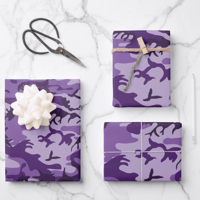 Feuille De Papier Cadeau Camouflage Violet, Militaire, Armée (Recto)