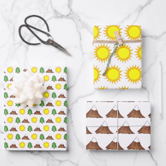 Feuille De Papier Cadeau Camp d'été Sunshine Mountain Tree Randonnée à l'ex (Recto)