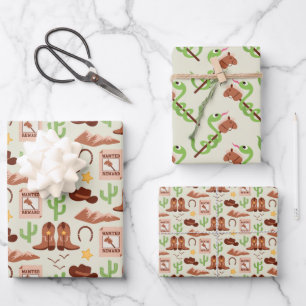 Feuille De Papier Cadeau Campagne Boots Cowboy Stick Horse Désert Ouest