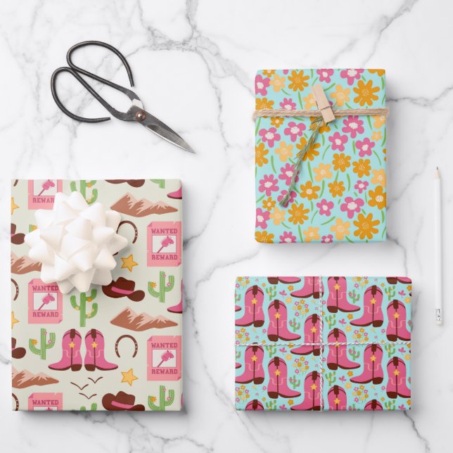 Feuille De Papier Cadeau Campagne Bottes pour fille Adorable Bâton Cheval O (Recto)