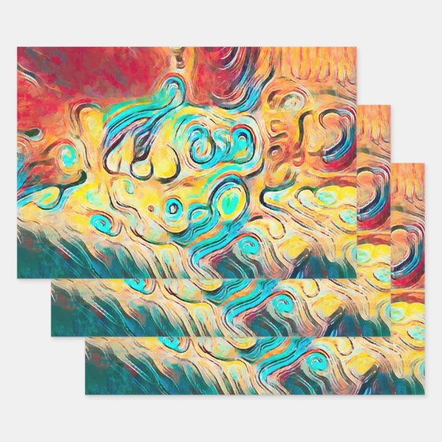 Feuille De Papier Cadeau Camper Retro Hippie couleur rouge jaune Abstrait (Lot)