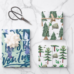 Feuille De Papier Cadeau Camping rustique en forêt de montagne à l'aquarell