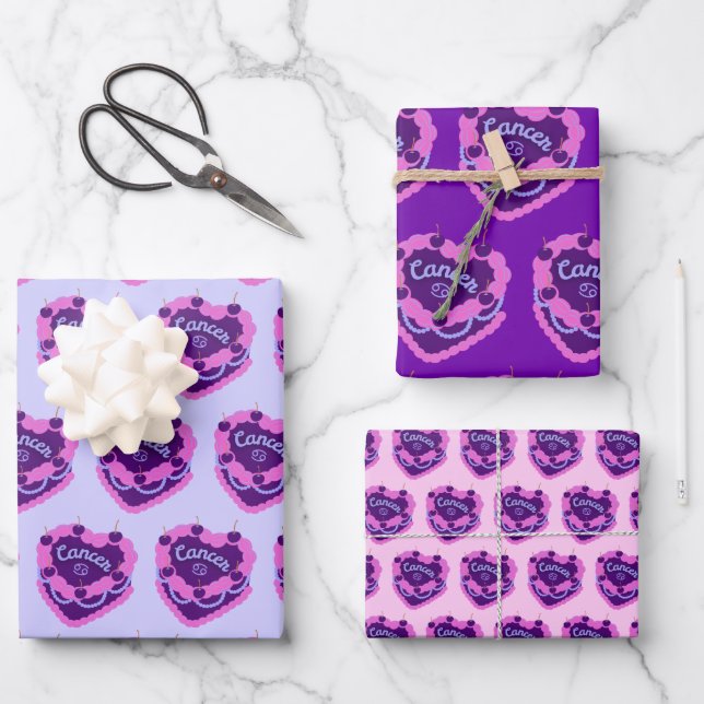 Feuille De Papier Cadeau Cancer Zodiac Coquette Coeur Anniversaire Gâteau (Recto)