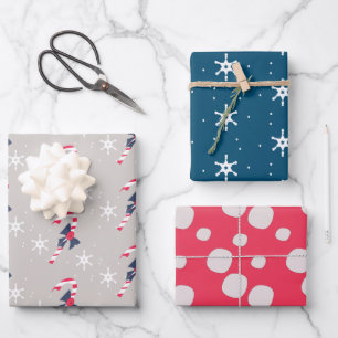 Feuille De Papier Cadeau Canne de bonbon et flocons de neige de Noël