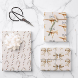 Feuille De Papier Cadeau Canneberges Crème Bonbons Canne Avions Rubans Noël