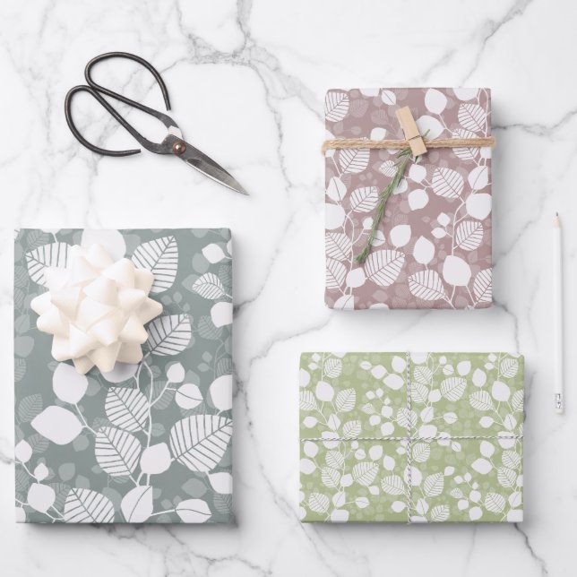Feuille De Papier Cadeau Canopée de feuillage emmêlé - Botanique pastel (Recto)