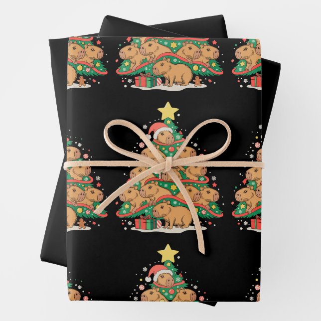 Feuille De Papier Cadeau Capy Christmas Capybara Xmas Tree Holiday Season (En situation)