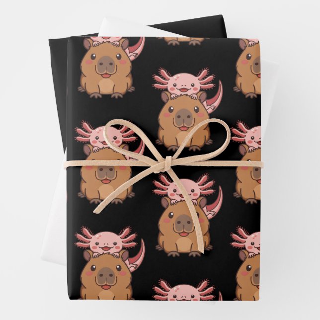 Feuille De Papier Cadeau Capybara Axolotl Kawaii Animal Lover Zoo Day (En situation)