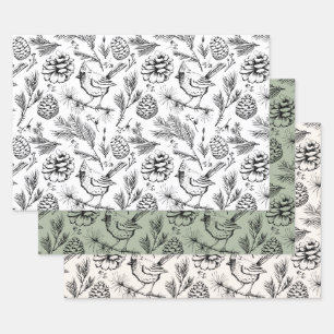 Feuille De Papier Cadeau Cardinal, Pinecones, Aiguilles de pin et Berries d