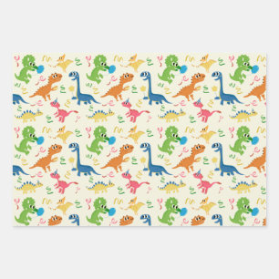 Feuille De Papier Cadeau Caricature Dinosaure Mignonne Et Colorée