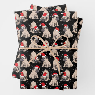 Feuille De Papier Cadeau Carlins en Santa Hats Motif de Noël