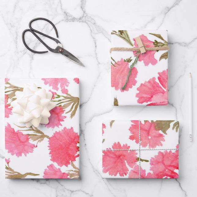 Feuille De Papier Cadeau Carnation Florale Aquarelle Elégante fête des mère (Recto)