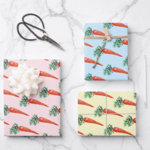 Feuille De Papier Cadeau Carottes d'aquarelle de Pâques Bunny coloré de pri