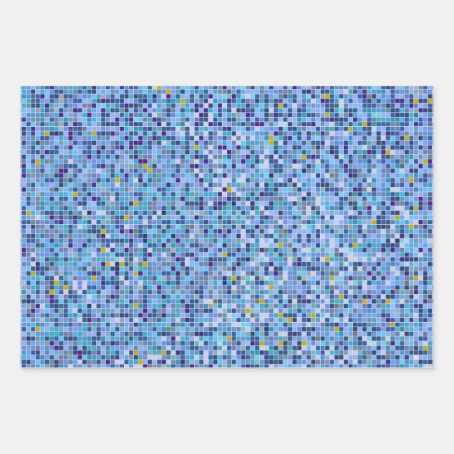 Feuille De Papier Cadeau Carré Mosaic Blue Tones Carrelage Motif (Devant)