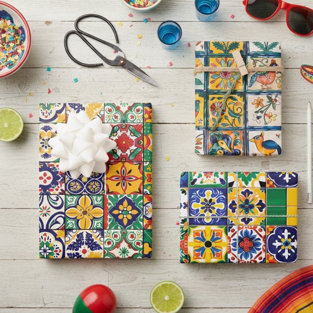 Feuille De Papier Cadeau Carreau de Talavera mexicain Fiesta espagnole (Créateur téléchargé)