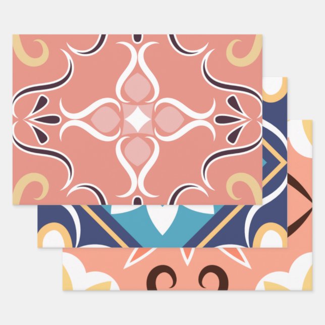 Feuille De Papier Cadeau Carreaux de mosaïque marocaine Motif (Lot)