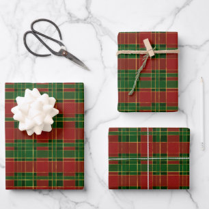 Feuille De Papier Cadeau Carreaux de Noël rouge vert or traditionnel élégan