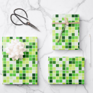 Feuille De Papier Cadeau Carreaux de Piscine, Carreaux de Mosaïque Verts, M