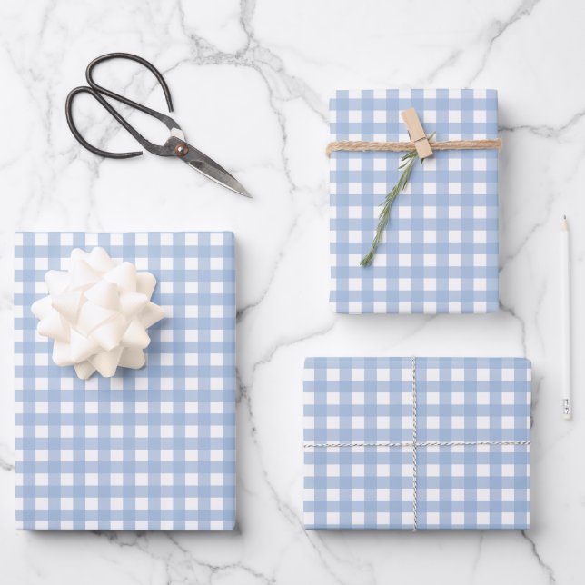 Feuille De Papier Cadeau Carreaux Gingham Bleu Classique  (Recto)