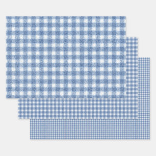 Feuille De Papier Cadeau Carreaux Gingham Bleu et Blanc Classiques