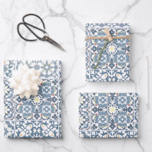 Feuille De Papier Cadeau Carreaux Méditerranéens, Marocains, Majolique, Azu