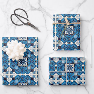 Feuille De Papier Cadeau Carreaux Méditerranéens, Portugais, Azulejo, Majol