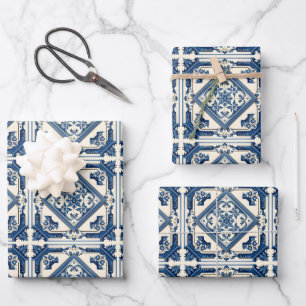 Feuille De Papier Cadeau Carreaux Méditerranéens, Portugais, Azulejo, Majol