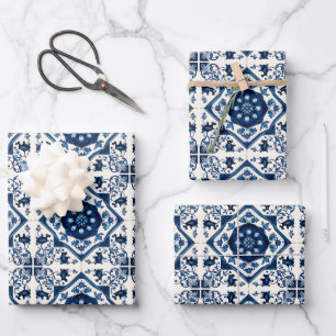 Feuille De Papier Cadeau Carreaux méditerranéens, portugais, Azulejo, Majol