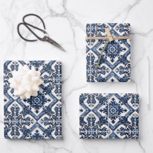 Feuille De Papier Cadeau Carreaux Méditerranéens, Portugais, Azulejo, Majol