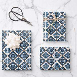 Feuille De Papier Cadeau Carreaux Méditerranéens, Portugais, Azulejo, Majol