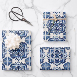 Feuille De Papier Cadeau Carreaux Méditerranéens, Portugais, Azulejo, Majol