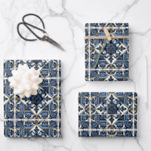 Feuille De Papier Cadeau Carreaux Méditerranéens, Portugais, Azulejo, Majol