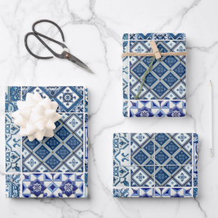 Feuille De Papier Cadeau Carreaux Méditerranéens, Portugais, Azulejo, Majol