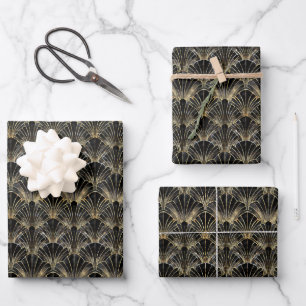 Feuille De Papier Cadeau carrelage art déco d'or noir