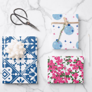 Feuille De Papier Cadeau Carrelage bleu Santorin thème grec/espagnol