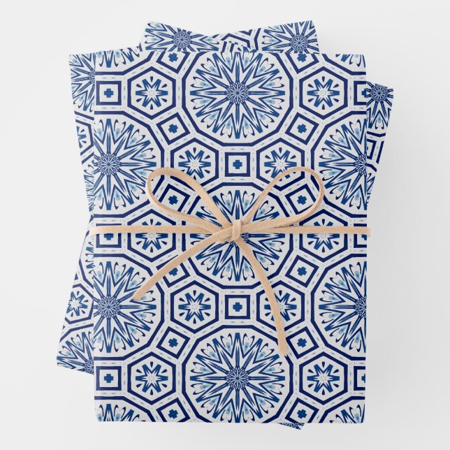 Feuille De Papier Cadeau Carrelage marocain, carrelage bleu, Impression tou (En situation)